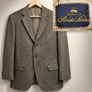 Brooks Brothers Herringbone Tweed Sport Coat 42R Wool Silk Blazer Brown Gray